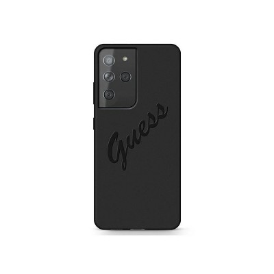 Husa Premium Guess Compatibila Cu Samsung Galaxy S21 Ultra, Scrpit Vintage, Negru